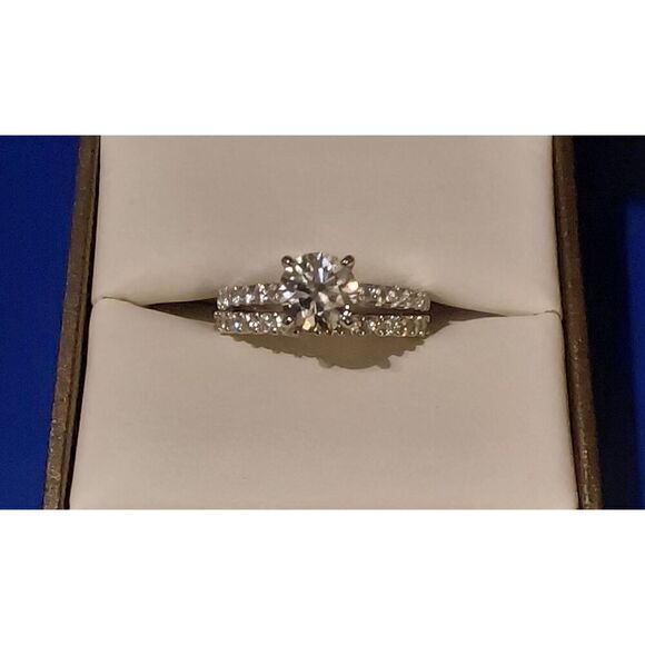 CERTIFIED Genuine Diamond Moissanite Bridal/Wedding Ring Set~925SS/Platinum Sz 8 - Picture 1 of 8